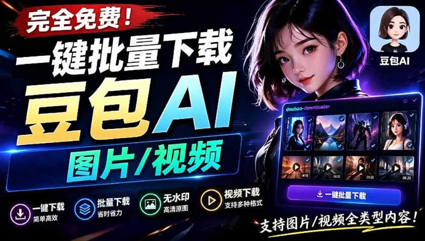 Github最新发布！一键批量下载豆包AI无水印图片/视频，简单易用，自动解析提示词 - 项目资源网
