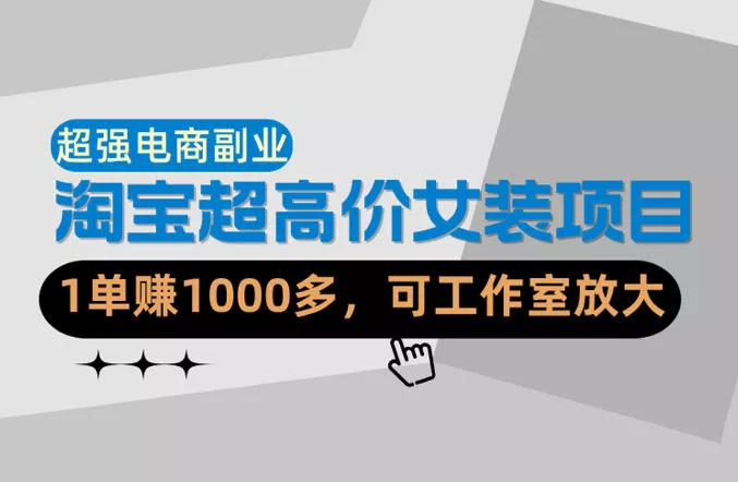 【超强副业】淘宝超高价女装项目：1单賺1k+，可工作室放大(共52节) - 项目资源网