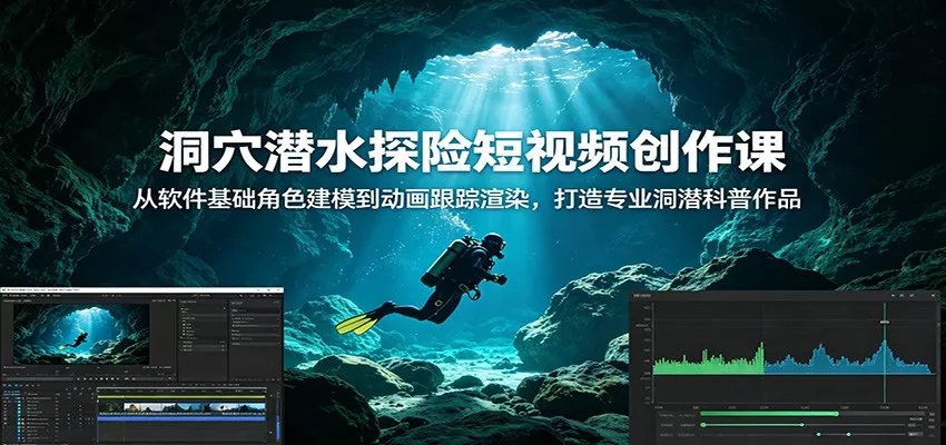 洞穴潜水探险短视频创作课：从软件基础角色建模到动画跟踪渲染，打造专业洞潜科普作品 - 项目资源网
