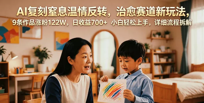 AI复刻窒息温情反转，治愈赛道新玩法，9条作品涨粉122W，日收益700+ 小白轻松上手，详细流程拆解 - 项目资源网