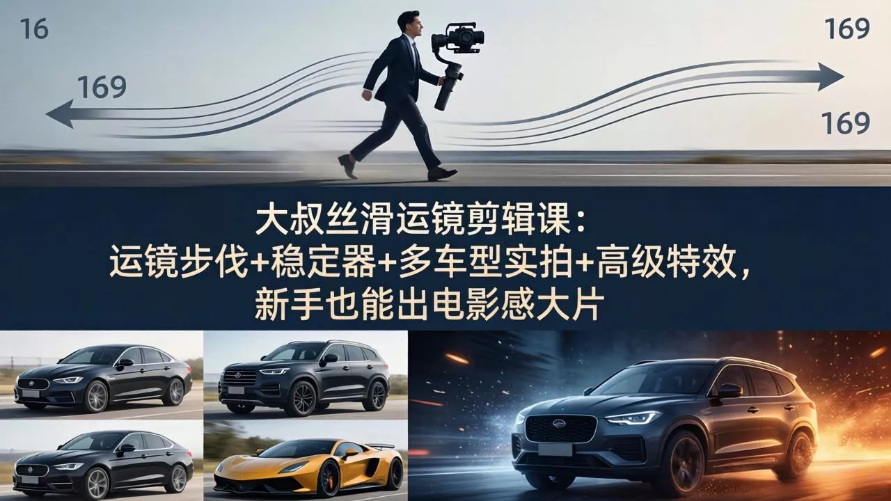 大叔丝滑运镜剪辑课:运镜步伐+稳定器+多车型实拍+高级特效,新手也能出电影感大片 大叔丝滑运镜剪辑课:运镜步伐+稳定器+多车型实拍+高级特效,新手也能出电影感大片
