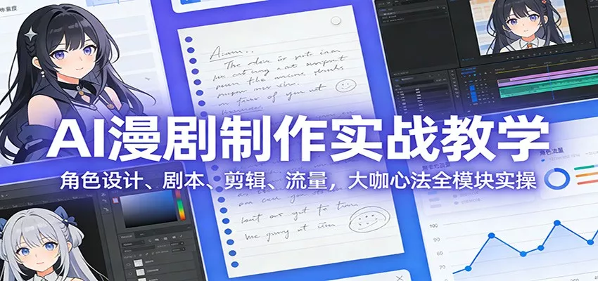 AI 漫剧制作实战教学：角色设计、剧本、剪辑、流量，大咖心法全模块实操 - 项目资源网