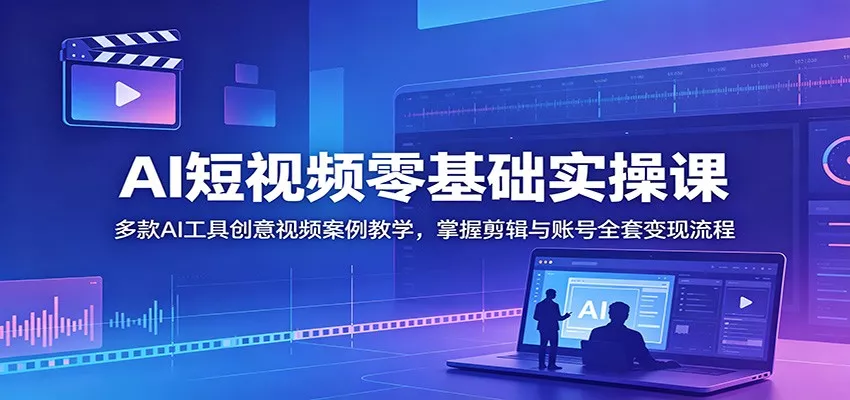 AI短视频零基础实操课：多款AI工具创意视频案例教学，掌握剪辑与账号全套变现流程 - 项目资源网
