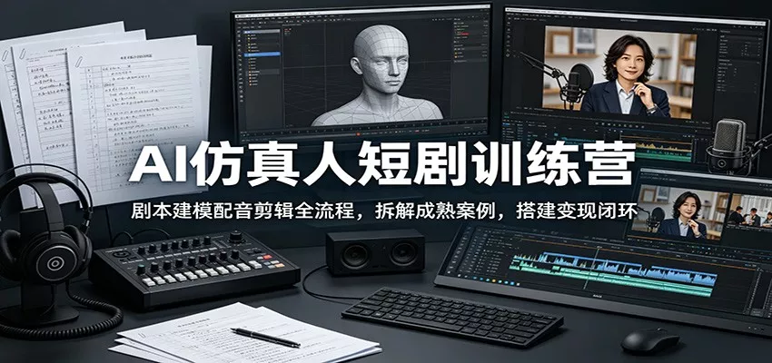 AI仿真人短剧训练营：剧本建模配音剪辑全流程，拆解成熟案例，搭建变现闭环 - 项目资源网