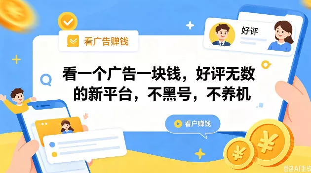 看一个广告一块钱,好评无数的新平台,不黑号,不养机,一撸几十块钱还是不错的【揭秘】 看一个广告一块钱,好评无数的新平台,不黑号,不养机,一撸几十块钱还是不错的【揭秘】
