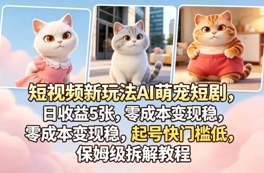 短视频新玩法AI萌宠短剧，日收益5张，零成本变现稳，起号快门槛低，保姆级拆解教程 - 项目资源网