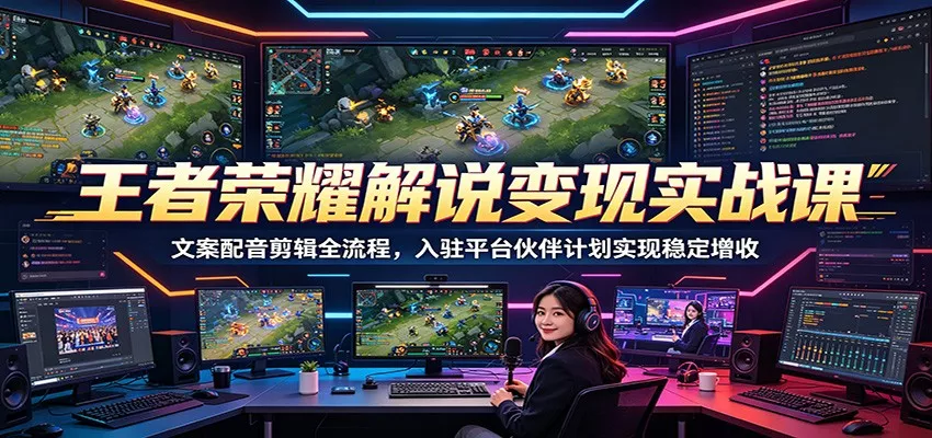 王者荣耀解说变现实战课：文案配音剪辑全流程，入驻平台伙伴计划实现稳定增收 - 项目资源网
