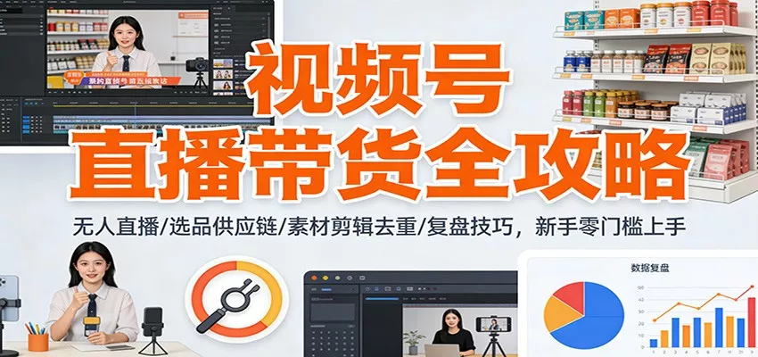 视频号直播带货全攻略：无人直播/选品供应链/素材剪辑去重/复盘技巧，零门槛上手 - 项目资源网