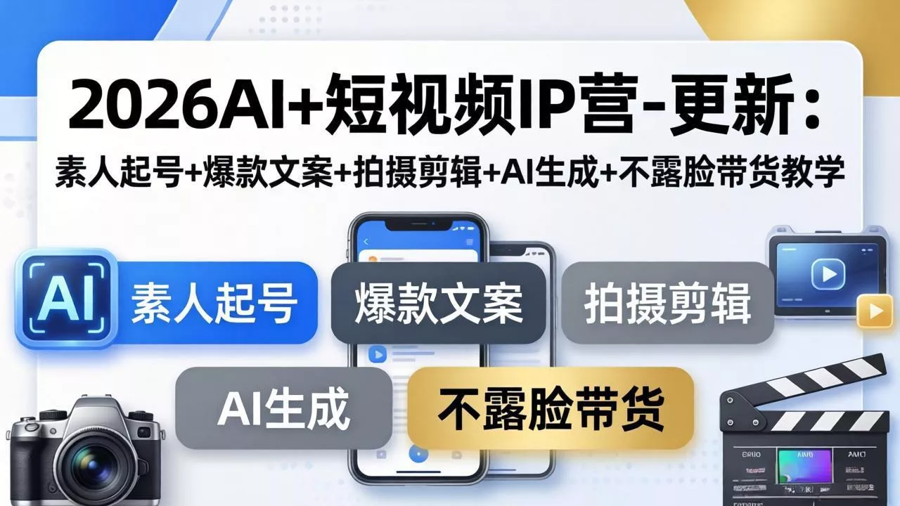 2026AI+短视频IP营-更新：素人起号+爆款文案+拍摄剪辑+AI生成+不露脸带货教学 - 项目资源网