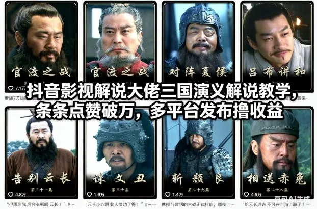抖音影视解说大佬三国演义解说教学,条条点赞破万,多平台发布撸收益 抖音影视解说大佬三国演义解说教学,条条点赞破万,多平台发布撸收益