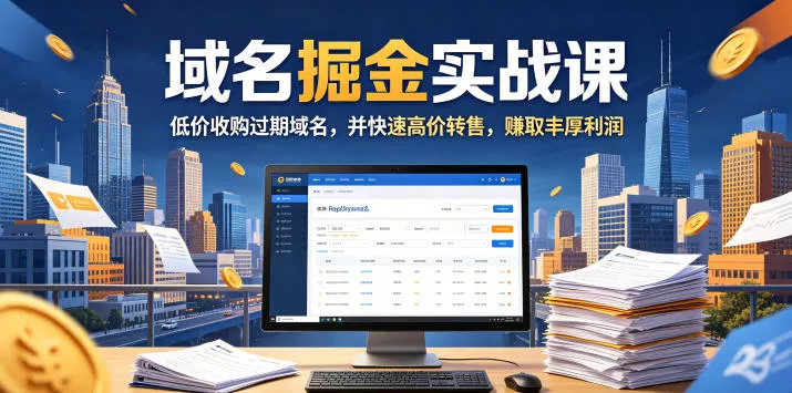 域名交易掘金实战课,低价收购过期域名,并快速高价转售,賺取丰厚利润【原创双语字幕】 域名交易掘金实战课,低价收购过期域名,并快速高价转售,賺取丰厚利润【原创双语字幕】