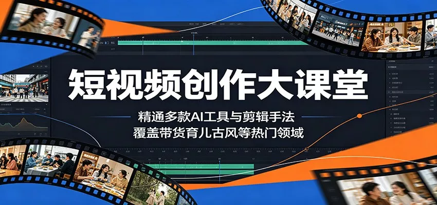 短视频创作大课堂：精通多款AI工具与剪辑手法，覆盖带货、育儿、古风等热门领域 - 项目资源网