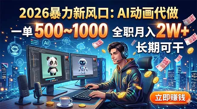 2026暴力新风口:AI动画代做,一单500~1000,全职月入2W+,长期可干 2026暴力新风口:AI动画代做,一单500~1000,全职月入2W+,长期可干