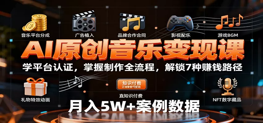 AI原创音乐变现课：学平台认证，掌握制作全流程，解锁7种赚钱路径 - 项目资源网