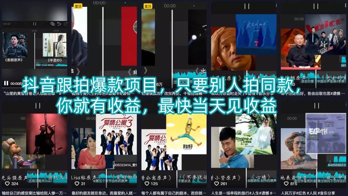 抖音跟拍爆款项目,只要别人拍同款,你就有收益,最快当天见收益 抖音跟拍爆款项目,只要别人拍同款,你就有收益,最快当天见收益