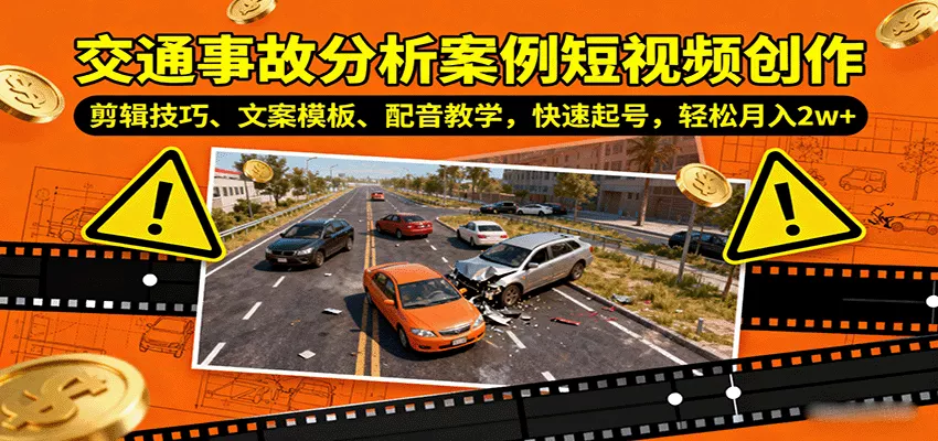 交通事故分析案例短视频创作，剪辑技巧、文案模板、配音教学，快速起号，轻松月入2w+ - 项目资源网