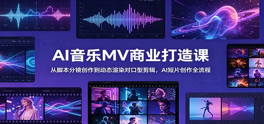 AI音乐MV商业打造课：从脚本分镜创作到动态渲染对口型剪辑，AI短片创作全流程 - 项目资源网