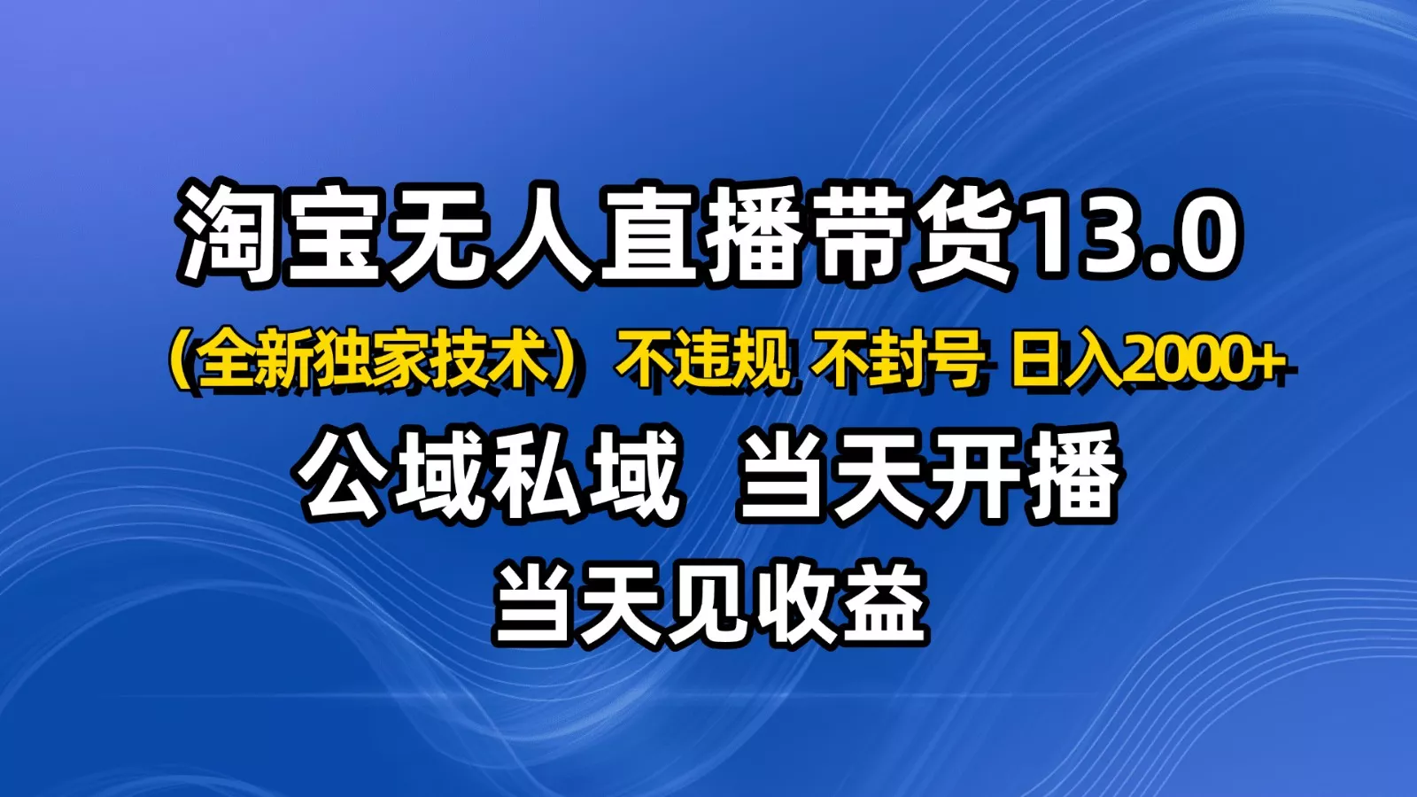淘宝无人直播13.0，公域私域技术，不封号，不违规 布局下半年旺季赛道，日入2000+ - 项目资源网
