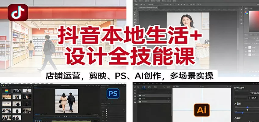 抖音本地生活+设计全技能课：店铺运营，剪映、PS、AI创作，多场景实操 - 项目资源网