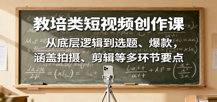 教培类短视频创作课：从底层逻辑到选题、爆款，涵盖拍摄、剪辑等多环节要点 - 项目资源网