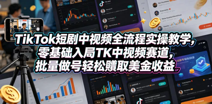 TikTok短剧中视频全流程实操教学,零基础入局TK中视频赛道,批量做号轻松賺取美金收益 TikTok短剧中视频全流程实操教学,零基础入局TK中视频赛道,批量做号轻松賺取美金收益