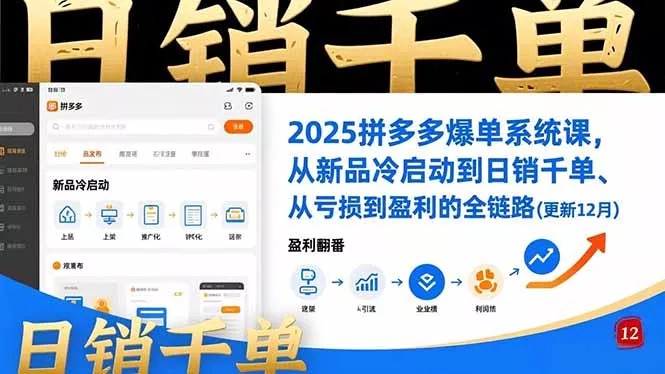 2025拼多多爆单系统课,从新品冷启动到日销千单、从亏损到盈利的全链路(更新12月 2025拼多多爆单系统课,从新品冷启动到日销千单、从亏损到盈利的全链路(更新12月