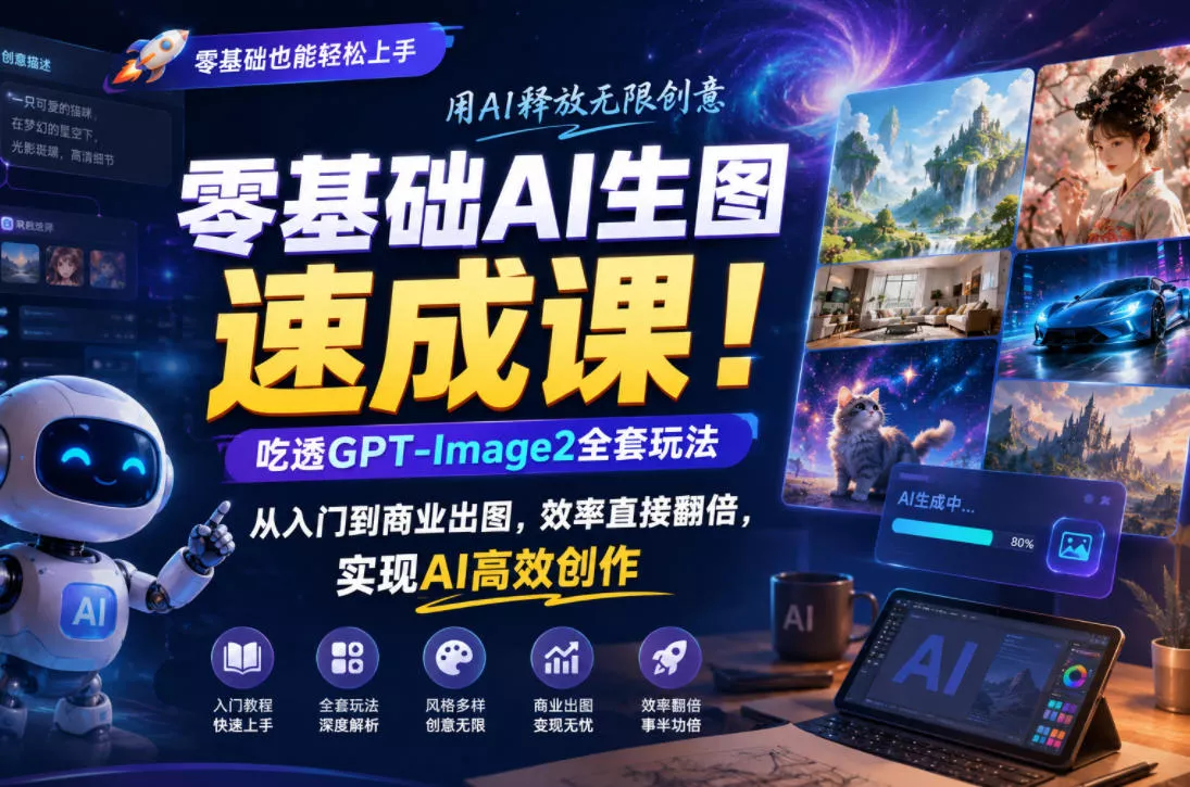零基础AI生图速成课！吃透GPT-Image2全套玩法，从入门到商业出图，效率直接翻倍，实现AI高效创作 - 项目资源网