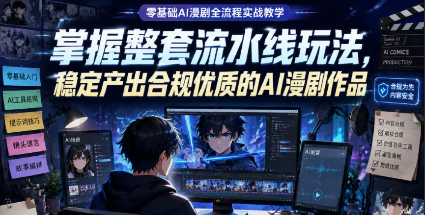 零基础AI漫剧全流程实战教学,掌握整套流水线玩法,稳定产出合规优质的AI漫剧作品 零基础AI漫剧全流程实战教学,掌握整套流水线玩法,稳定产出合规优质的AI漫剧作品