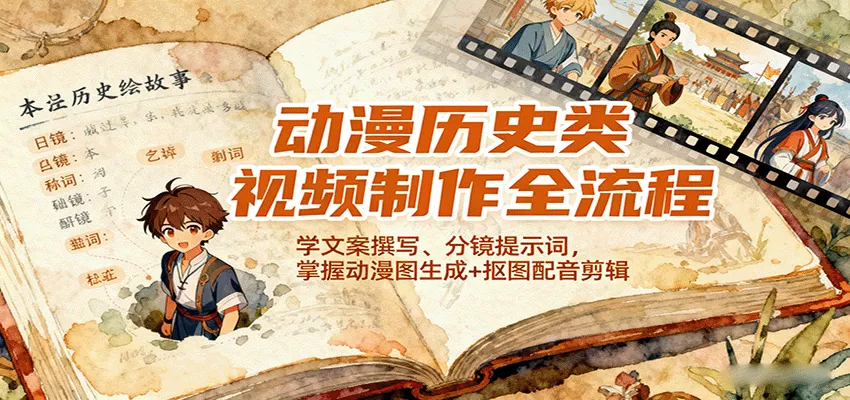 动漫历史类视频制作全流程，学文案撰写、分镜提示词，掌握动漫图生成+抠图配音剪辑 - 项目资源网