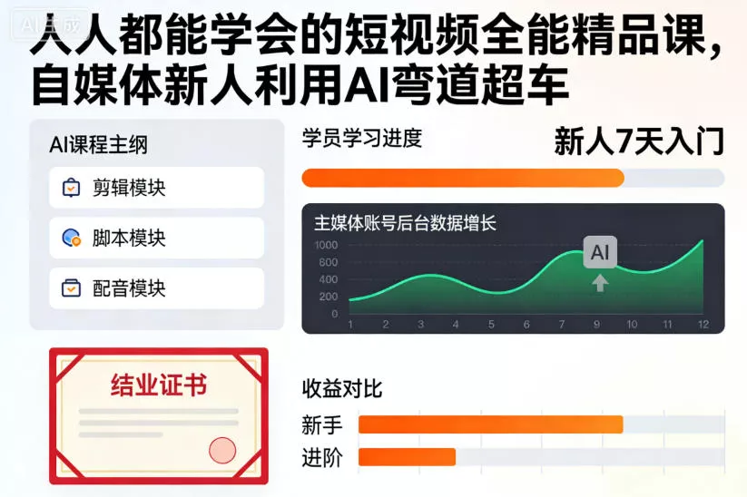 人人都能学会的短视频全能精品课，自媒体新人利用AI弯道超车 - 项目资源网