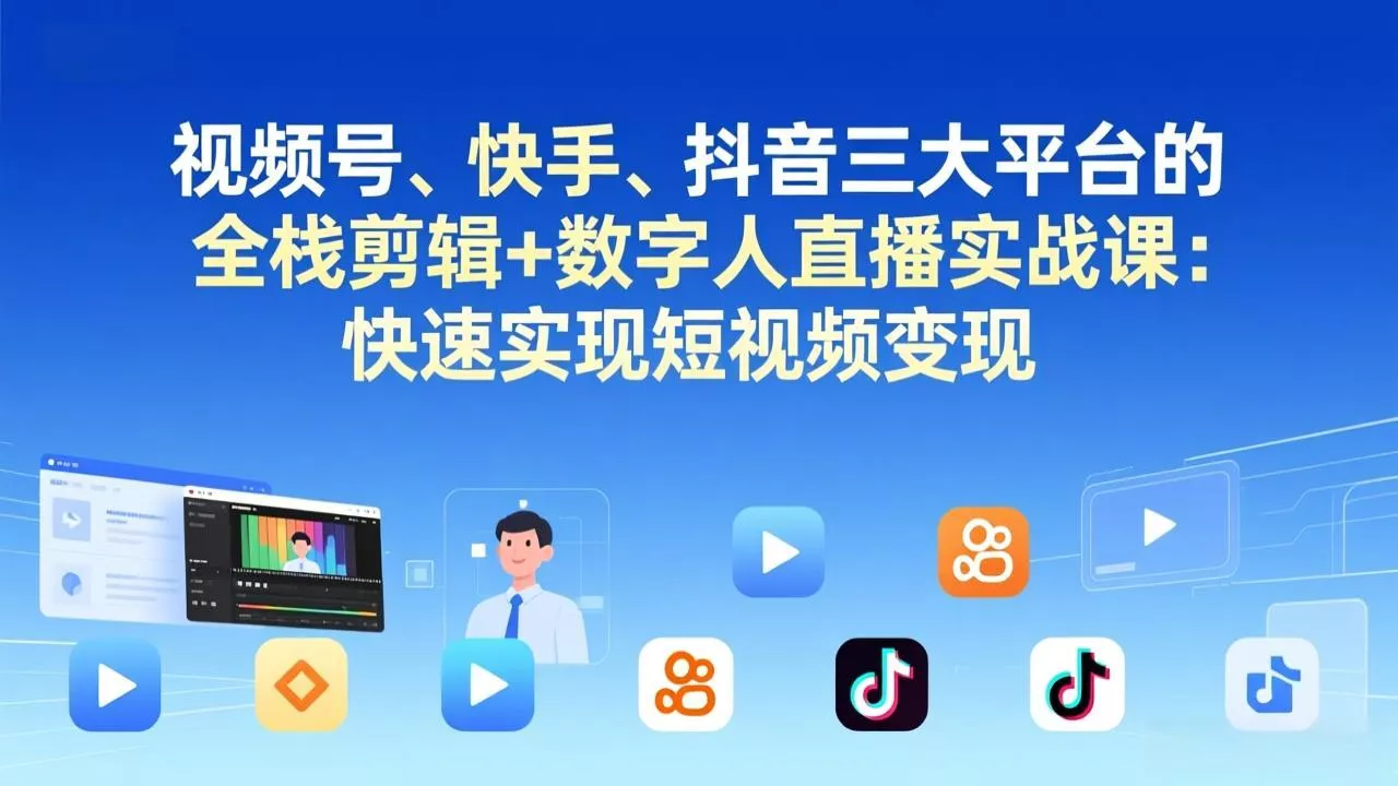 视频号+快手+抖音三大平台的全栈剪辑+数字人直播实战课-3月更新:快速实现短视频变现 视频号+快手+抖音三大平台的全栈剪辑+数字人直播实战课-3月更新:快速实现短视频变现