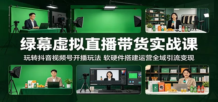 绿幕虚拟直播带货实战课：玩转抖音视频号开播玩法，软硬件搭建运营全域引流变现 - 项目资源网
