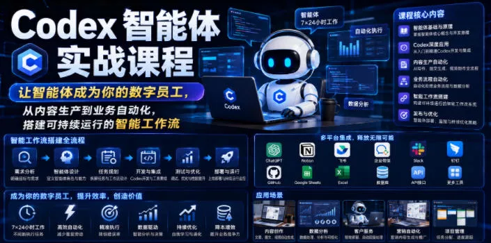 Codex智能体实战课程，让智能体成为你的数字员工，从内容生产到业务自动化，搭建可持续运行的智能工作流 - 项目资源网