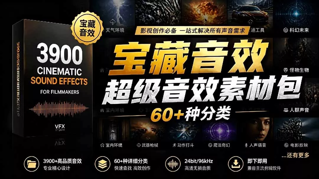 宝藏音效合集包!60+多种音效分类,共计3900个,分类清晰,全中文分类,高品质剪辑音效素材包 宝藏音效合集包!60+多种音效分类,共计3900个,分类清晰,全中文分类,高品质剪辑音效素材包