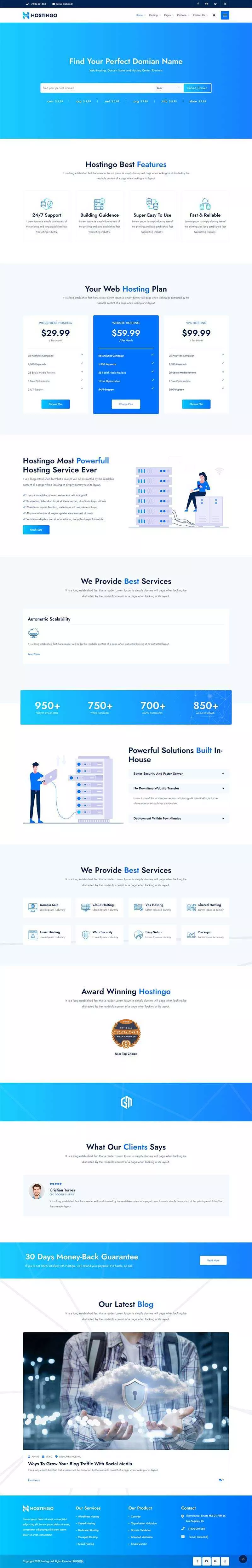 蓝色风格IDC服务器主机托管网站html模板 - 项目资源网