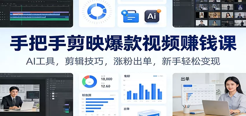 手把手剪映爆款视频赚钱课：AI工具，剪辑技巧，涨粉出单，新手轻松变现 - 项目资源网