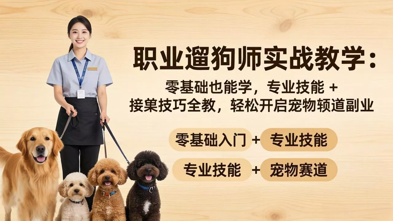 职业遛狗师实战教学:零基础也能学,专业技能 + 接单技巧全教,轻松开启宠物赛道副业 职业遛狗师实战教学:零基础也能学,专业技能 + 接单技巧全教,轻松开启宠物赛道副业