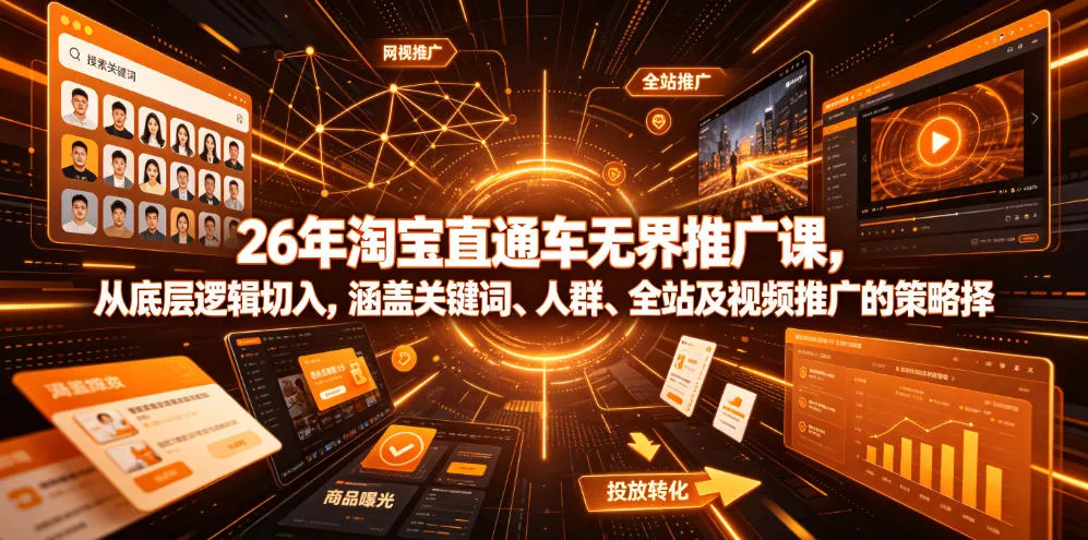 26年淘宝直通车无界推广课，从底层逻辑切入，涵盖关键词、人群、全站及视频推广的策略选择 - 项目资源网