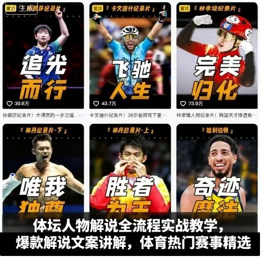 体坛人物解说全流程实战教学,爆款解说文案讲解,体育热门赛事精选