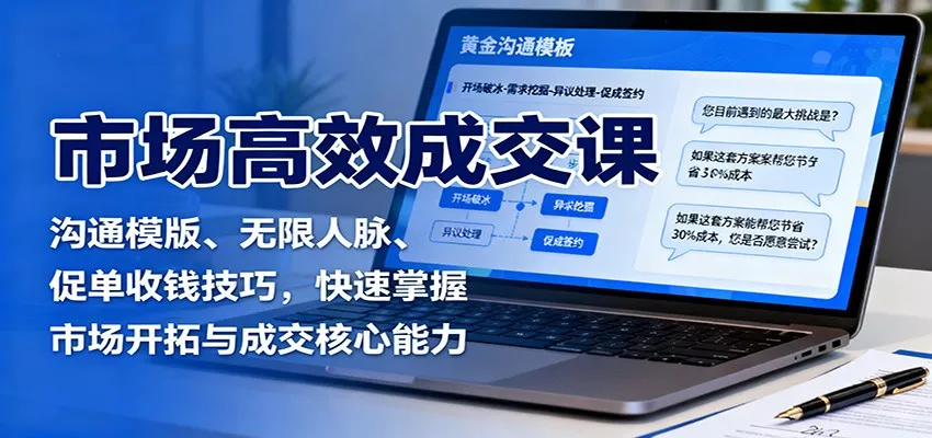 市场高效成交课：沟通模版、无限人脉、促单收钱技巧，快速掌握市场开拓与成交核心能力 - 项目资源网