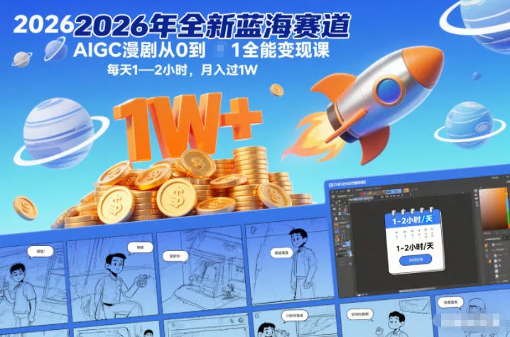 2026年全新蓝海赛道AIGC漫剧从0到1全能变现课，每天1—2小时，月入过1W - 项目资源网