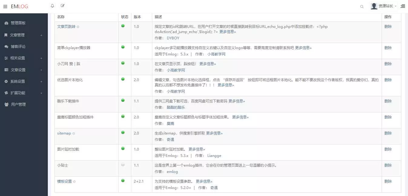 Emlog麋鹿资源网站长二开整站数据带9条采集规则 - 项目资源网