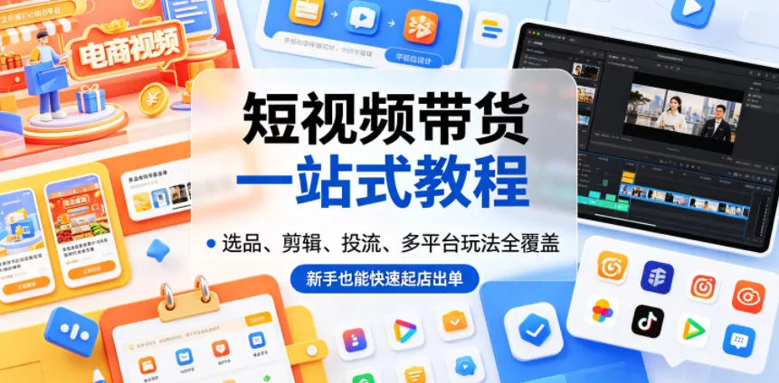 短视频带货一站式教程,选品、剪辑、投流、多平台玩法全覆盖,新手也能快速起店出单 短视频带货一站式教程,选品、剪辑、投流、多平台玩法全覆盖,新手也能快速起店出单
