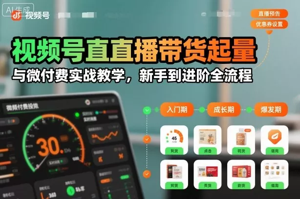 视频号直播带货起量与微付费实战教学，新手到进阶全流程 - 项目资源网