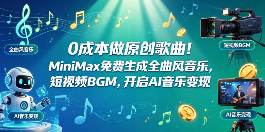 0成本做原创歌曲！MiniMax免费生成全曲风音乐，短视频BGM，开启AI音乐变现 - 项目资源网