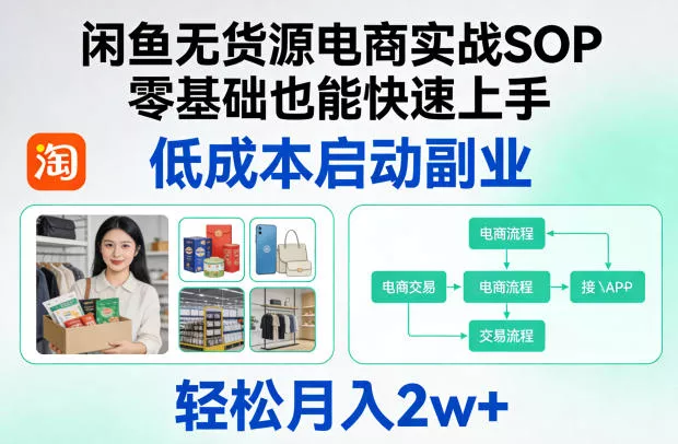 闲鱼无货源电商实战SOP,零基础也能快速上手,低成本启动副业,轻松月入2w+ 闲鱼无货源电商实战SOP,零基础也能快速上手,低成本启动副业,轻松月入2w+