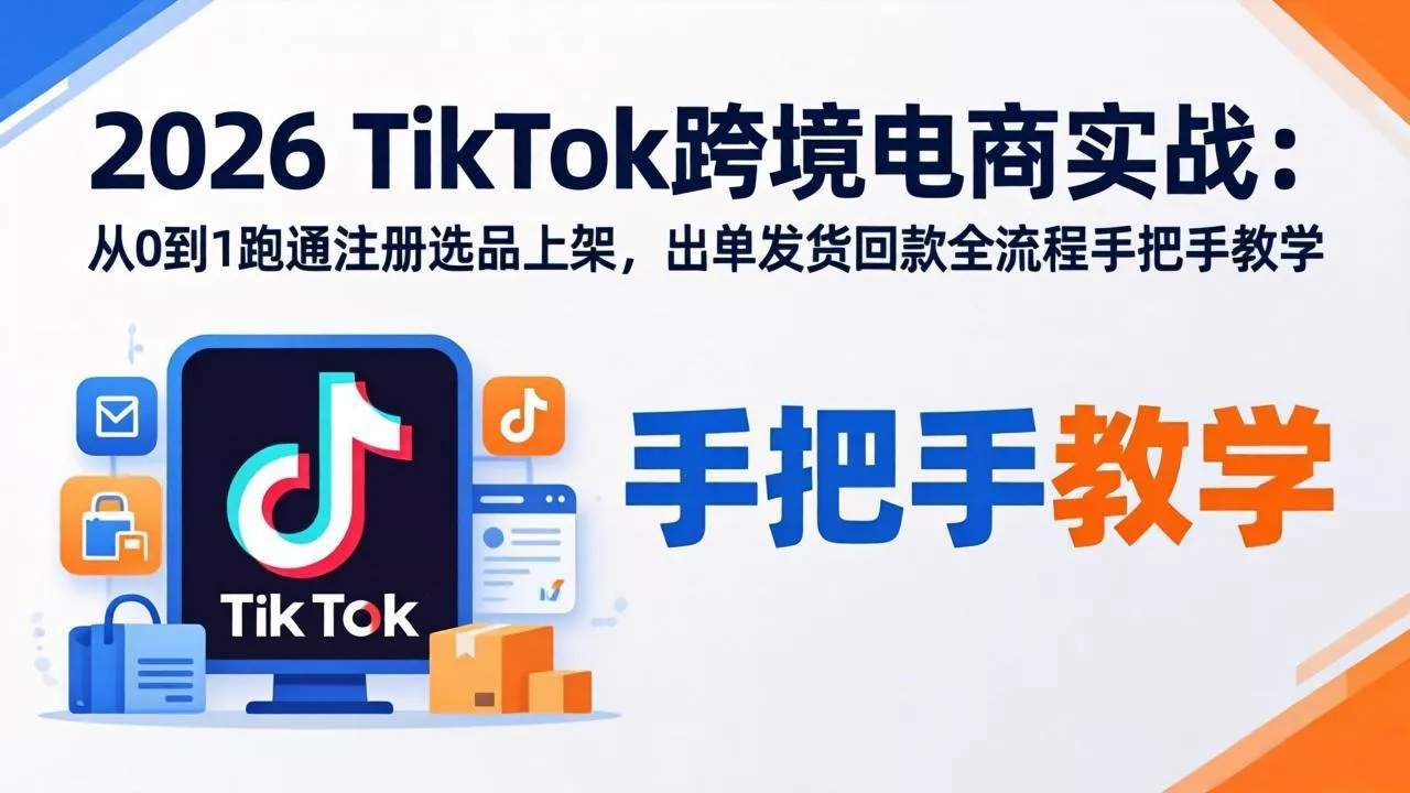 2026TikTok跨境电商实战:从0到1跑通注册选品上架,出单发货回款全流程手把手教学 2026TikTok跨境电商实战:从0到1跑通注册选品上架,出单发货回款全流程手把手教学