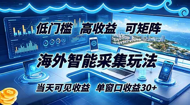 海外智能采集玩法，低门槛高单价可矩阵，当天可见收益，单窗口30+ - 项目资源网