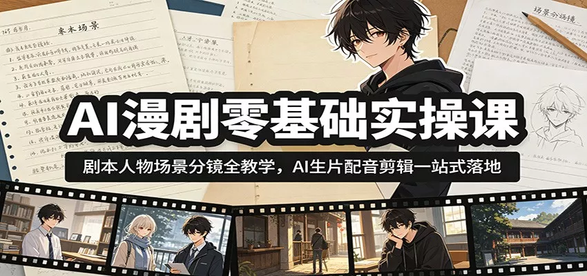 AI漫剧零基础实操课：剧本人物场景分镜全教学，AI生片配音剪辑一站式落地 - 项目资源网