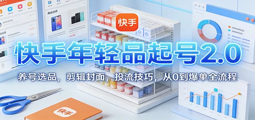 快手年轻品起号2.0：养号选品，剪辑封面，投流技巧，从0到爆单全流程 - 项目资源网